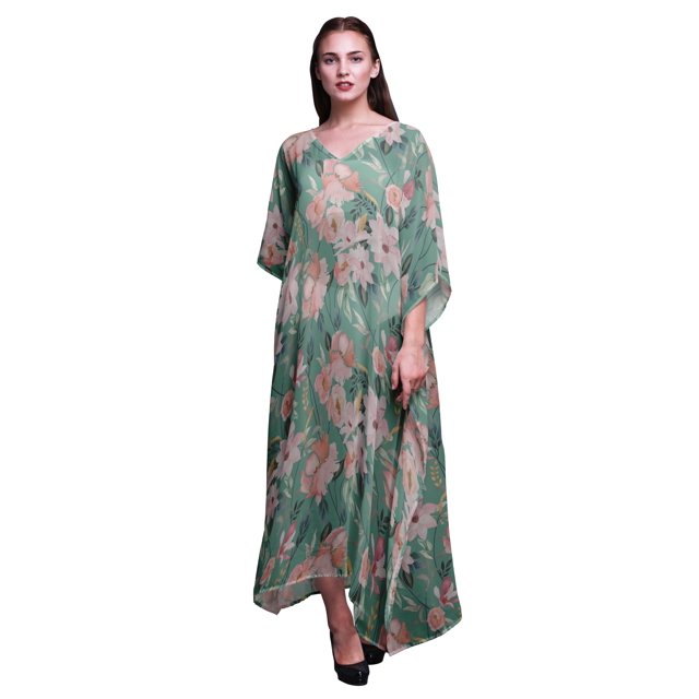 Bimba Kaftan de Plage Floral, Paréo de Bikini, Robe Maxi pour Femmes, Long Caftan-S-L