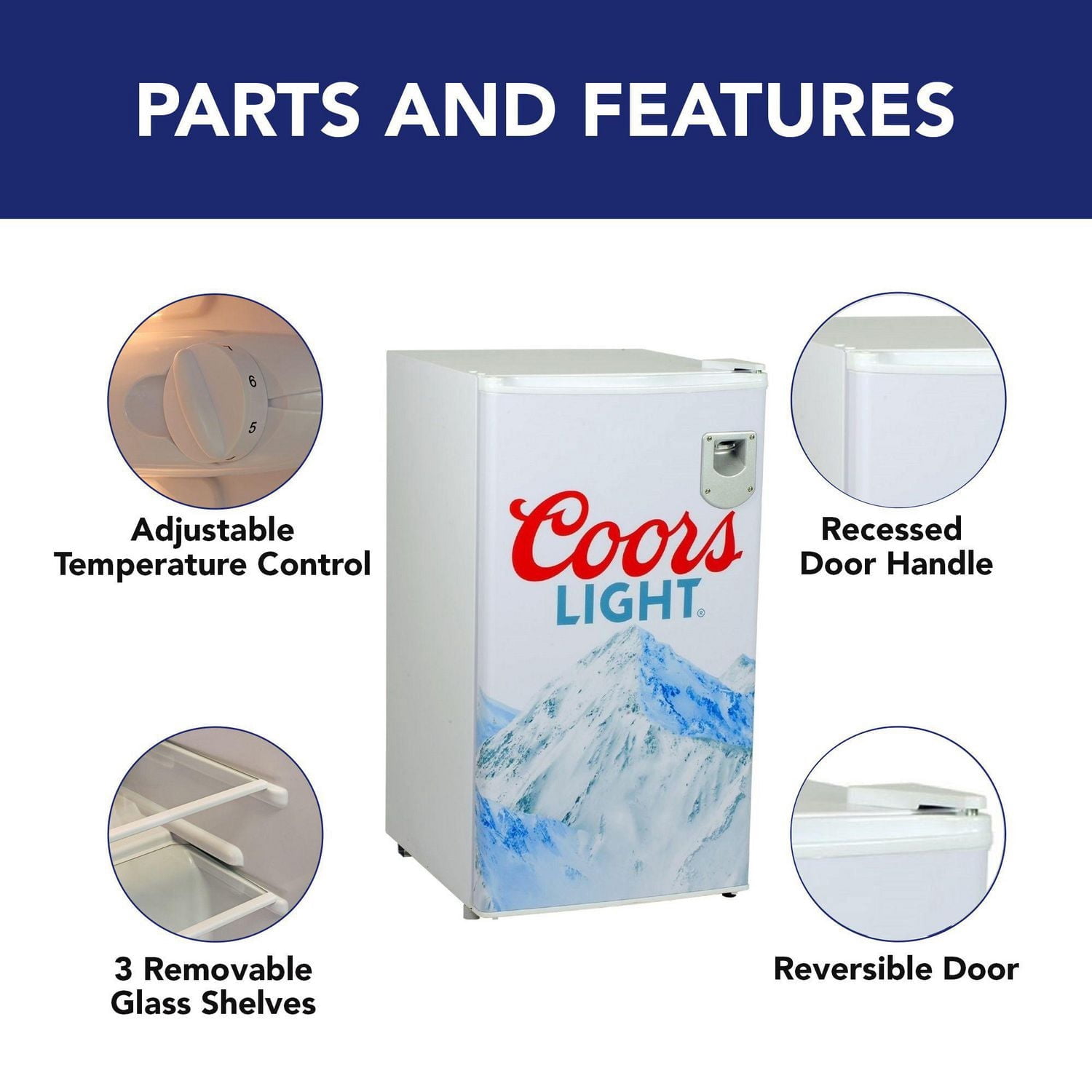 Coors Light Réfrigérateur compact de 3,2 pi³ avec ouvre-bouteille intégré, mini refroidisseur de boissons, blanc