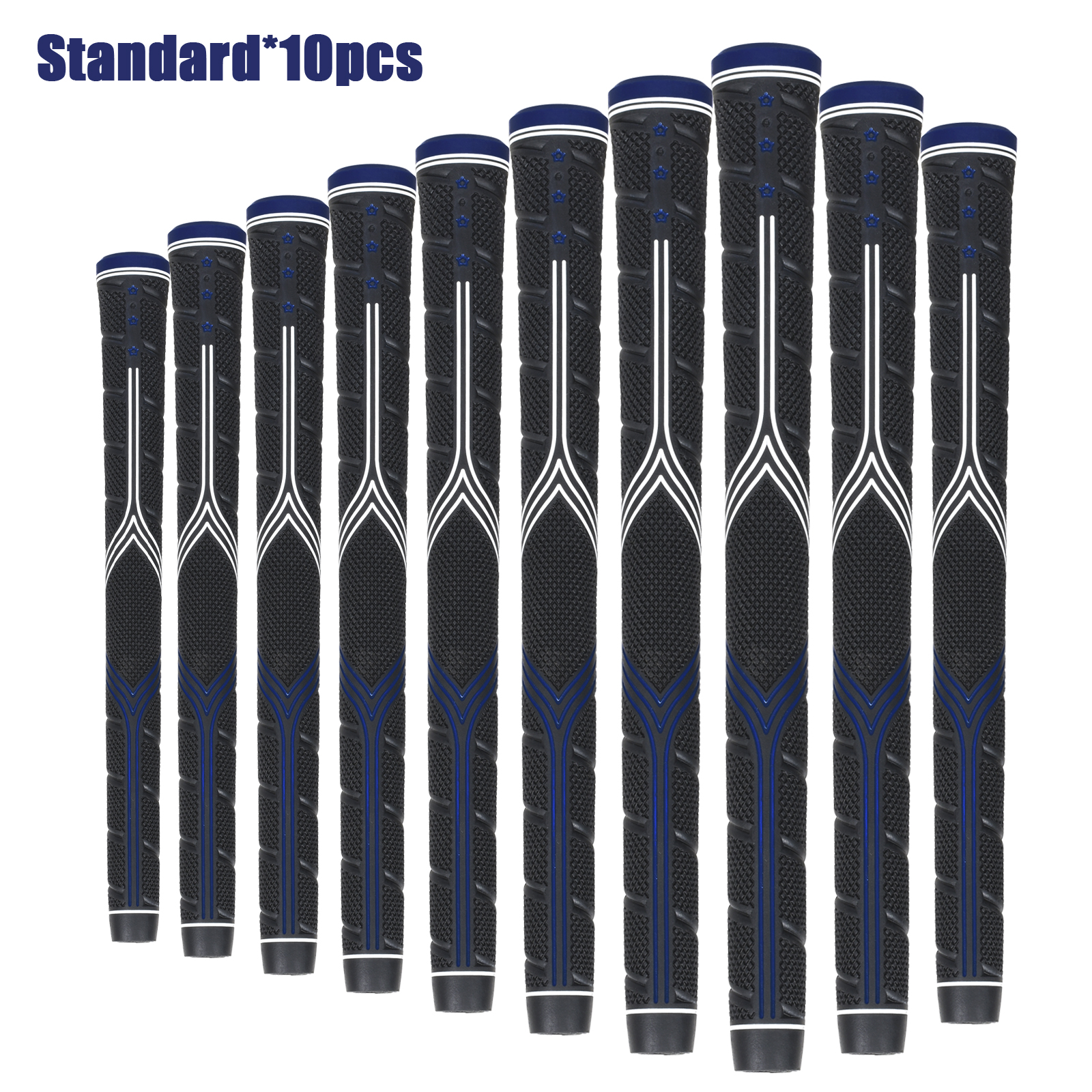 10PC Premium Golf Grip â€“ Black Rubber Anti-Slip Handle (Standard/Medium/XL) â€“ High Feedback Golf Club Grip for Enhanced Control Standard Blue10pcs
