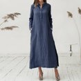 thumbnail image 1 of Pisexur Robe à Manches Longues à Col en V Mode Décontractée Col en V Boutonnée Robe en Coton et Lin à Manches Longues avec Poche Robe Longue Unie Robe pour Femmes, 1 of 5