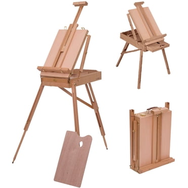 Chevalet Français Boîte à Croquis en Bois de Hêtre Trépied Portable Peintre d'Art avec Palette