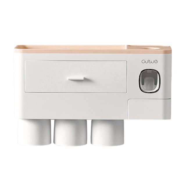 GUOOL Multifunctional Wall-Mounted Toothbrush Holder, Automatic Toothpaste Dispenser 3 cup pink