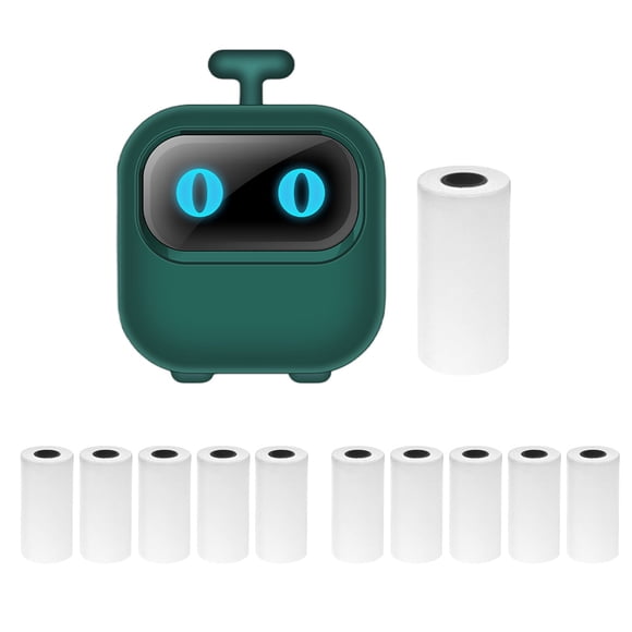 yeacher X2 Portable Bluetooth Thermal Printer with AI Drawing, 200dpi Resolution, Built-in 800mAh Battery, Type-C Charging, Includes 11 Rolls of 57mm Thermal Paper, Green