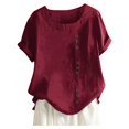 thumbnail image 1 of WEIYLL Tshirt for Women Plus Size Linen Loose Tunic Breathable Boho Solid Wine Tees Sizes XL, 1 of 1