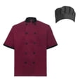 thumbnail image 1 of TopTie Unisex Short Sleeve Cooking Chef Coat Jacket with Adjustable Hat-Red-S, 1 of 5