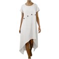 thumbnail image 1 of Nuoqisi Robe d'Été pour Femmes à Manches Courtes, Décontractée, Coupe Ample, Longue en Coton, Col Rond, Boutons, Ourlet Irrégulier, Robe Maxi de Printemps pour la Plage, 1 of 1