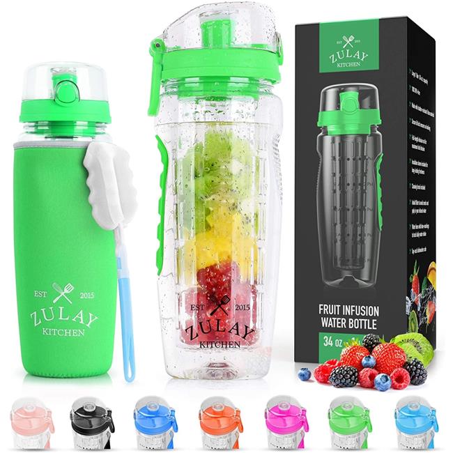 Zulay Kitchen Bouteille d'Eau Portable avec Infuseur de Fruits 34oz - Vert Énergie