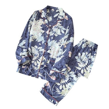 RKSTN Womens Pajama Sets Cotton Lightweirht Floral Printed Sleepwear Long Sleeve Turndown Collar Pockets Tops with Pants
