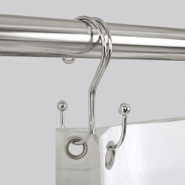 Mainstays Shower Curtain Hooks, Double Sided, Brushed Nickel, Set of 12