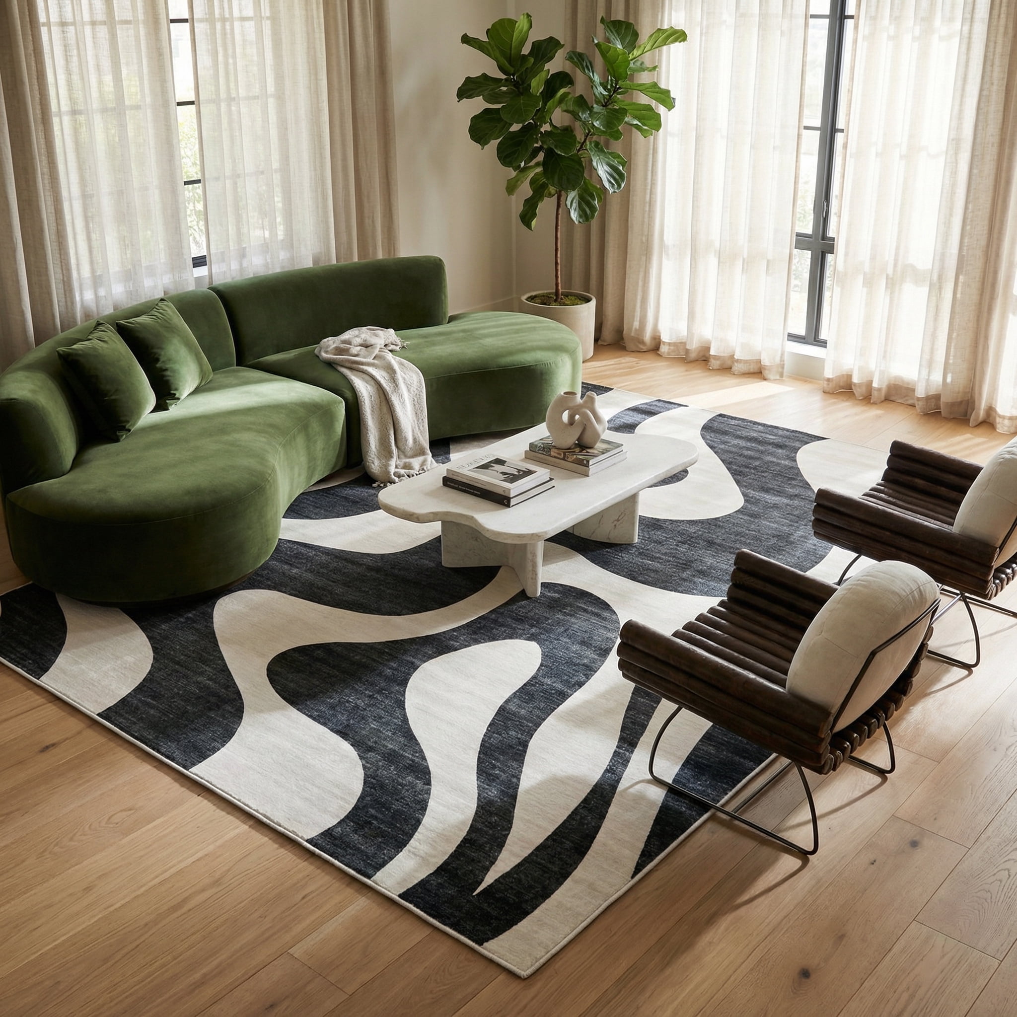Rug Branch Eclipse Abstract Zebra Print Indoor Area Rug, Black White, Minimalist - Living Room, Bedroom, Dining and Office