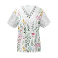 thumbnail image 4 of EGNMCR T-Shirts pour Femmes Femmes Mode Été Pli Imprimé Régulier Femmes Manches Courtes Col en V Bouton Haut, 4 of 5