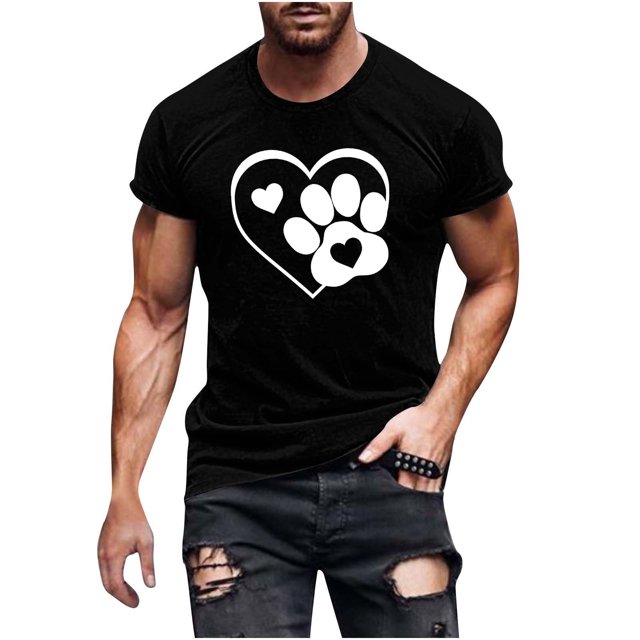 FAIWAD Men Summer Tops Short Sleeve Round Neck Printed T-Shirts Slim Stretch Workout Tops