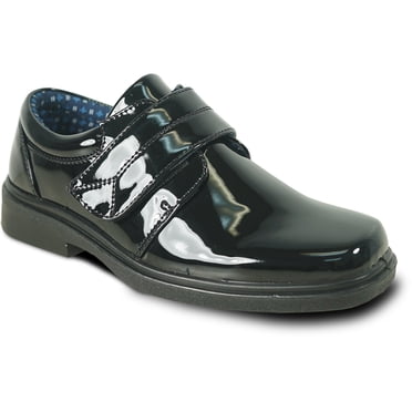 bravo! Boy Classic Slip-on Loafer WILLIAM-2KID Dress Shoe School Uniform with Removable Insole and Hook-and-Loop Square Toe Black Brown Black Patent