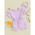 thumbnail image 3 of Honganda 0-3Y Toddler Girls Summer Shorts Sets Short Sleeve Ruffle Tops Shorts Headband Sets, 3 of 9