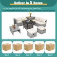thumbnail image 3 of Patiojoy 9 Pieces Outdoor Patio Furniture Set with 32-Inch Propane Fire Pit Table Outdoor PE Wicker Space-Saving Sectional Sofa Set with Storage Box and Cushions Off White, 3 of 9