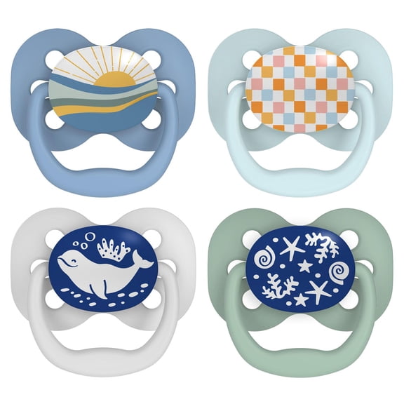 Dr. Brown's Advantage 100% Silicone, Glow in the Dark Pacifier Sunset Blue Ocean 0-6M, 4 pack