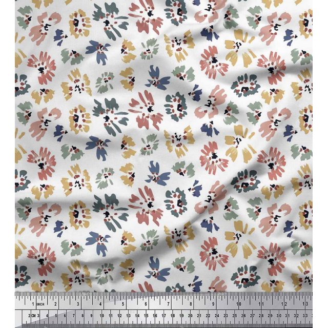 Soimoi Poly Georgette Fabric Flower Artistic Print Sewing Fabric Yard 42 Inch Wide
