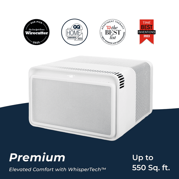 Windmill Climatiseur de Fenêtre à Onduleur 12 000 BTU avec WhisperTech - Ultra Silencieux et Intelligent, Refroidit jusqu'à 550 Pi2 - Installation Facile #1, Appli/Wi-Fi, Activation Vocale, Télécommande, Isolation 2X