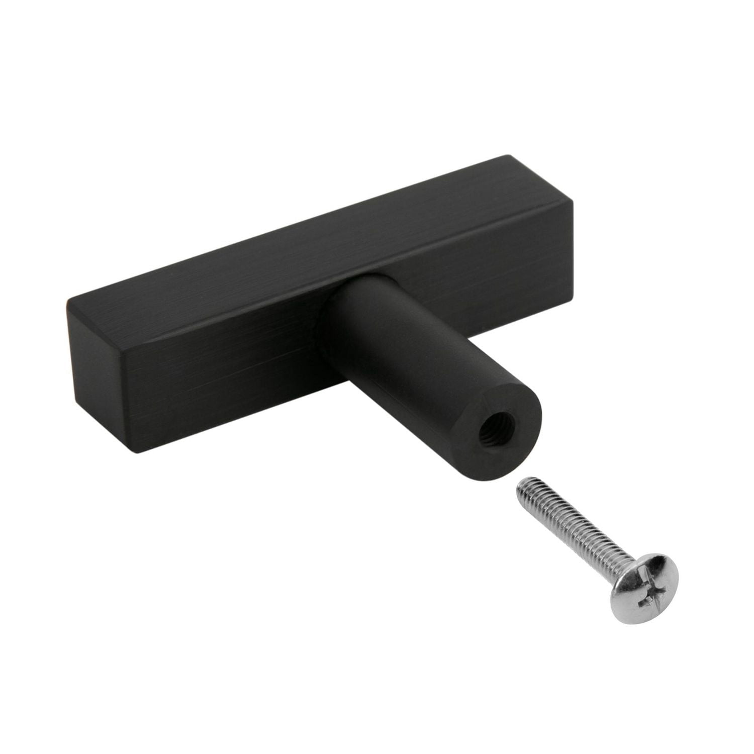 Era Square T Knobs Brushed Black, Metal,  Knobs w/Screws for Kitchen Drawer Cabinet Door 2-Pack