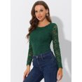 thumbnail image 2 of INSPIRE CHIC Blouse en Dentelle Transparente à Broderie Florale pour Femme à Col Rond à Manches Longues P Vert Foncé, 2 of 5