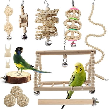 13 Pcs Bird Toys for Parakeet Toys for Bird Cage Accessories Parakeets Swing Unpainted Chewing Variety