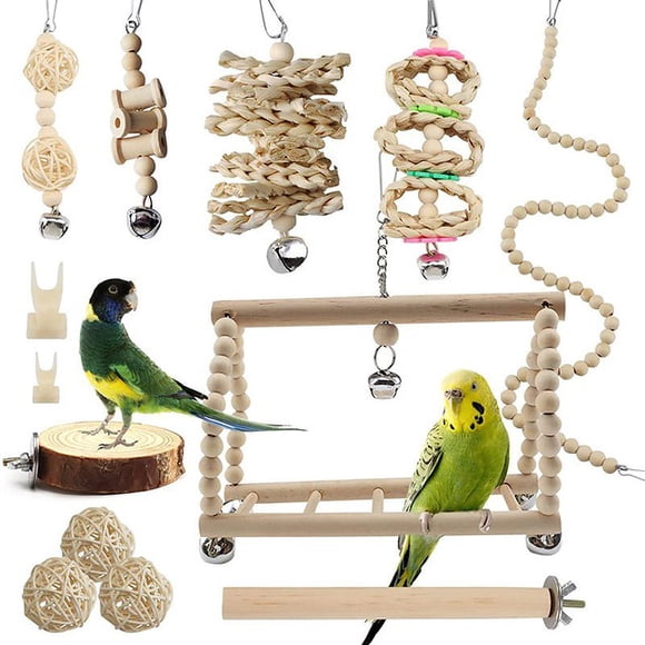 13 Pcs Bird Toys for Parakeet Toys for Bird Cage Accessories Parakeets Swing Unpainted Chewing Variety