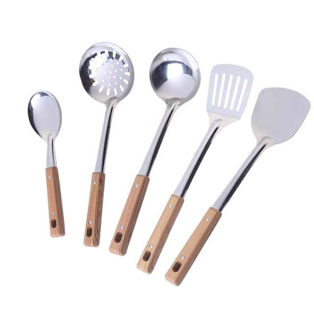 Superior Stainless Steel Kitchen Utensil Set 5 Piece Heavy Duty Cooking Tools Including Spatula Turner Soup Spoon And Strainer Heatresistant Built To Last