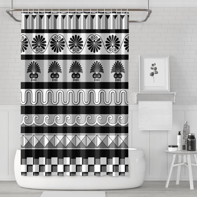 Mid Century Neutral Geometric Abstract (2) Shower Curtains Reusable Shower Liner,Simple Polyester Bathroom Curtains,bath curtain shower liners with plastic hook 72x72Inch