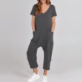 thumbnail image 2 of Yuyuzo Jumpsuits for Women Short Sleeve V Neck Rompers Wide Leg Cropped Pants Overalls with Pockets, 2 of 7