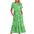 thumbnail image 1 of Penkiiy Robe à Manches Courtes pour Femmes, Imprimé Brillant, Ample, Unie, Décontractée, d'Été, Fluide, à Étages, Longue Maxi avec Poches, m Vert, 1 of 8