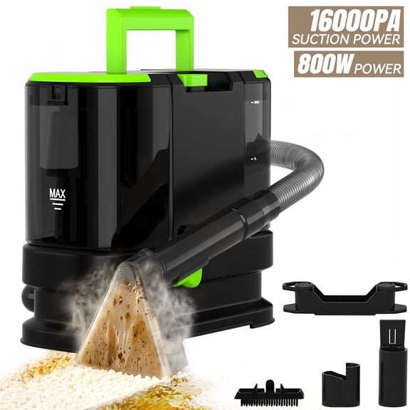 Portable Carpet Cleaner Machine, 800W 16Kpa Upholstery Cleaner Deep Cleans Pet Stains, Couch Cleaner with Dual-Water Tank for Area Rugs, Furniture, Stair, Car, Black