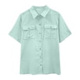 thumbnail image 1 of Timegard Cotton Linen Tops for Women Short Sleeve Button down Shirts Solid Color Casual Tops with Pockets, 1 of 7