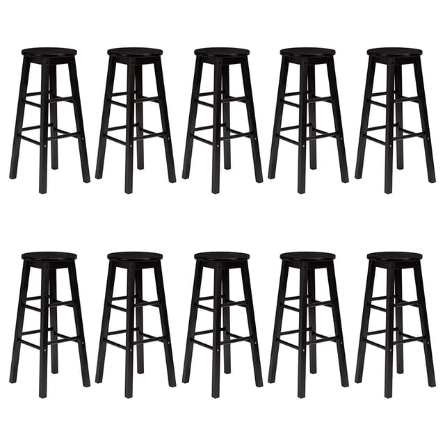 PJ Wood Tabourets de Comptoir de Cuisine Classiques à Siège Rond de 24 Po, Noirs (Lot de 10)