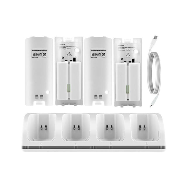 SharkTRUE 4 in 1 Charging Station for Wii&Wii U Remote Controller, Charger with 4 Rechargeable Battery Packs, 4 Port Charging Station4PCS 2800mAh Replacement BatteriesUSB Cable, Remote Not Included