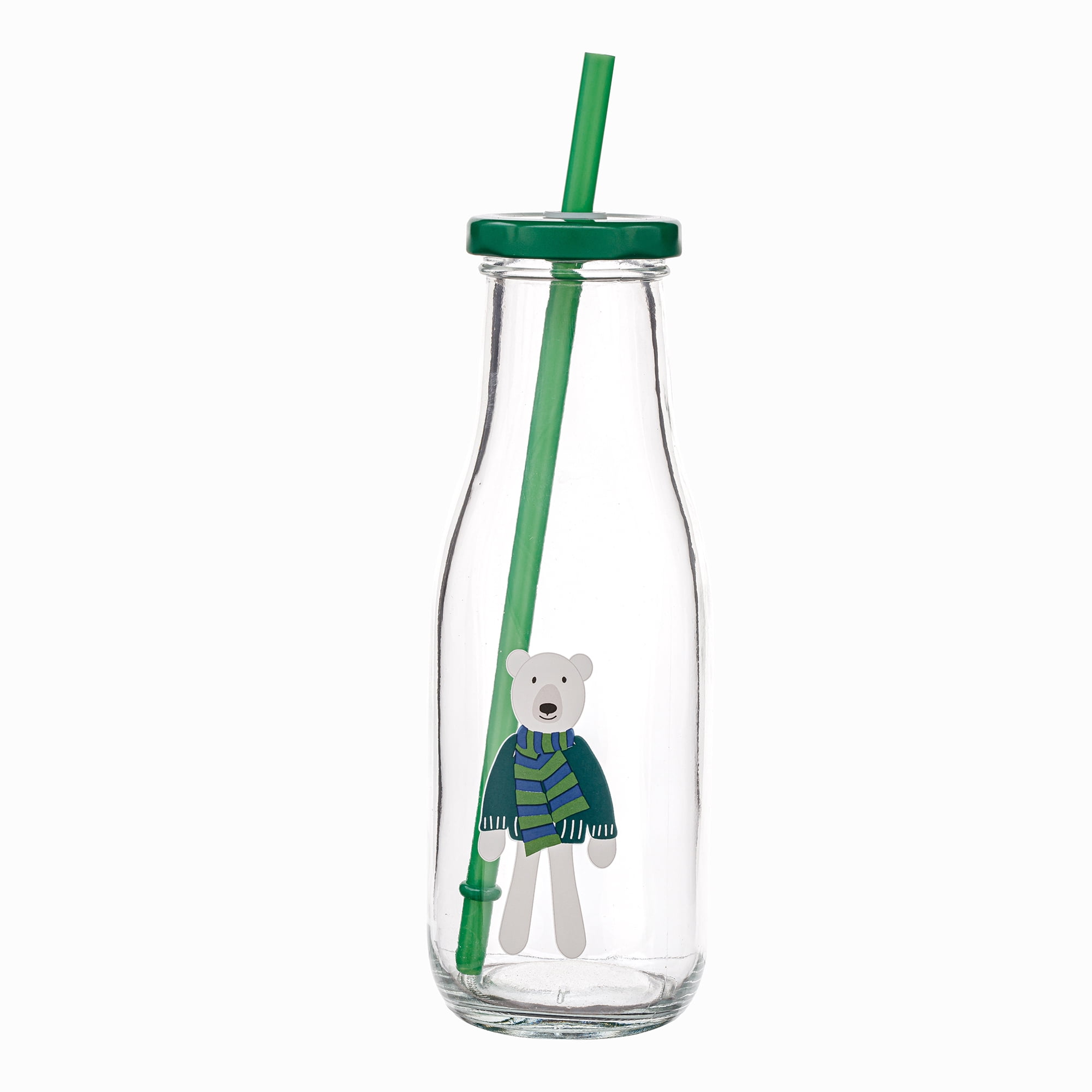 Holiday Time Bouteille de lait en verre Bear avec paille 14oz