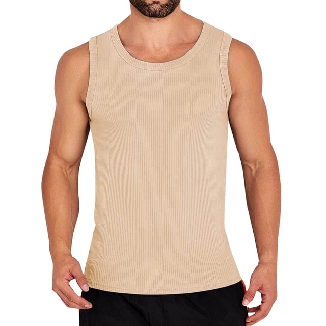 Chbgutlmr Mens Workout Tops Ribbed Scoop Neck Sleeveless Muscle Tees Fitting Sportwear Gym Tank Tops