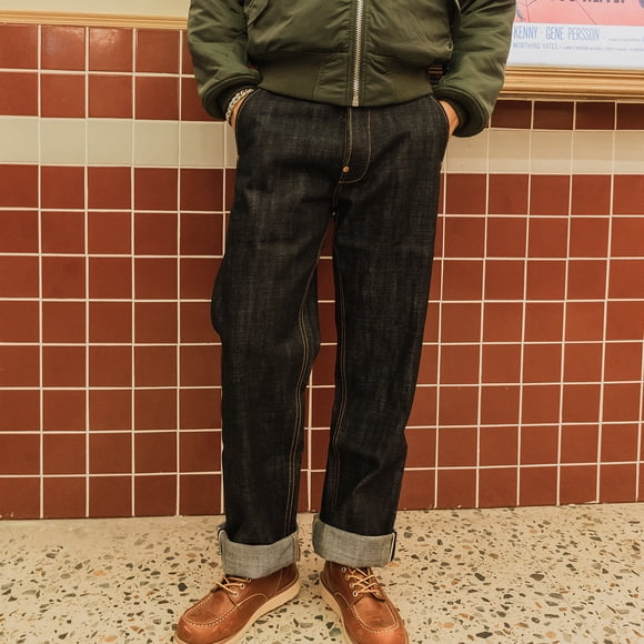 DN-0004 Lire la Description! Poids Lourd 18oz Indigo Selvage Pantalon Non Lavé Non Prévu Épais Taille Haute Jean en Denim Brut