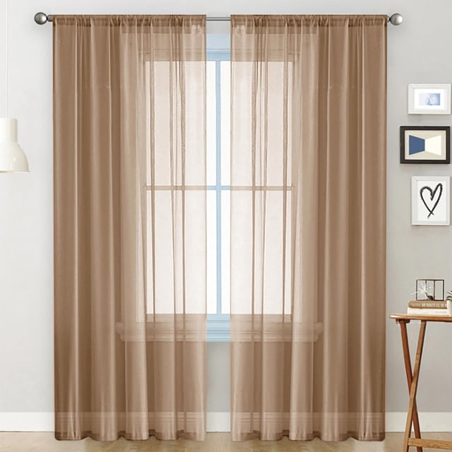 ZENGHUIJ Solid-Color Double-String Polyester Curtain Sheers Semi-Sheer Curtains Rod-Pocket Style Semi-Sheer Curtains