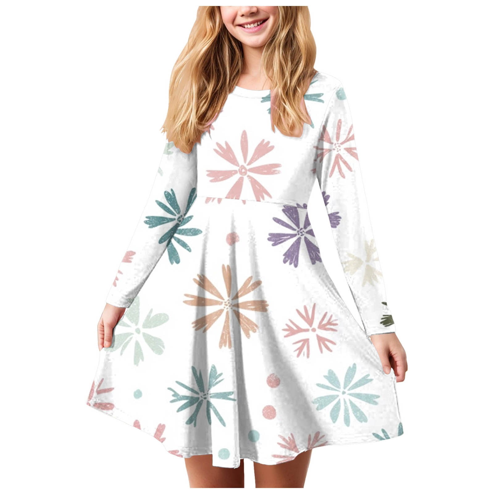 Splozh Robe pour Fille Noël Mignonne Robe de Noël pour Fille Imprimé Bal Fête Fête de Noël Robes pour Fille Blanc,11-12 Ans