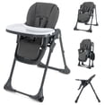 thumbnail image 1 of Gymax Chaise Haute pour Bébé avec 7 Hauteurs et 3 Repose-Pieds, Porte-Gobelet Réglable, 2 Roues, Gris, 1 of 10