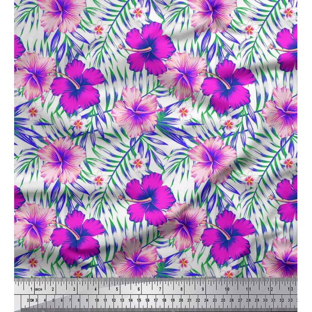 Soimoi Poly Georgette Fabric Floral & Leaves Tropical Print Fabric by Yard 52 Inch Wide