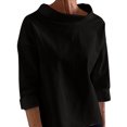 thumbnail image 1 of Timegard Womens Tops Half High Collar Long Sleeve Loose Fitting Shirts BlousesSolid Color Fall Fashion, 1 of 6
