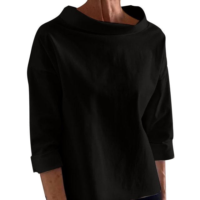 Timegard Womens Tops Half High Collar Long Sleeve Loose Fitting Shirts BlousesSolid Color Fall Fashion