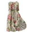thumbnail image 1 of Pisexur Robe d'Automne pour Femme 2024 Mode Robe de Retour à la Maison à Imprimé Floral Manches Courtes Col Rabattu Robe Maxi Décontractée Fluide Tunique à Col en V Boutonnée avec Cordon Robe de Vacances Robe Grande Taille P-4TG, 1 of 3