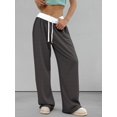 thumbnail image 4 of Women'S Contrast Color Waistband Sweatpants Wide Leg Pants with Drawstring Buckle Dark Gray M, 4 of 8