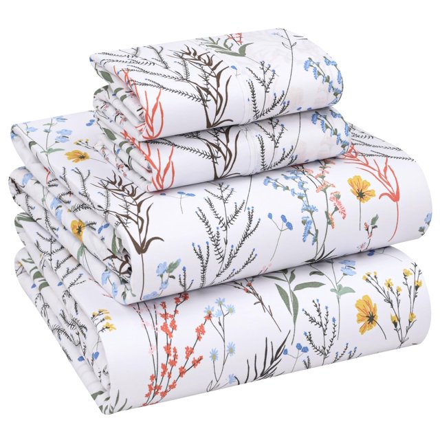 RUVANTI 100% Cotton Queen Sheets, Percale Queen Sheet Set, Aroma