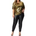 thumbnail image 2 of GRACE & GRANDEUR Haut Grande Taille pour Femmes Métallisé Col Rond Manches Courtes T-Shirt Chemisiers de Fête Tee Hauts, 2 of 5