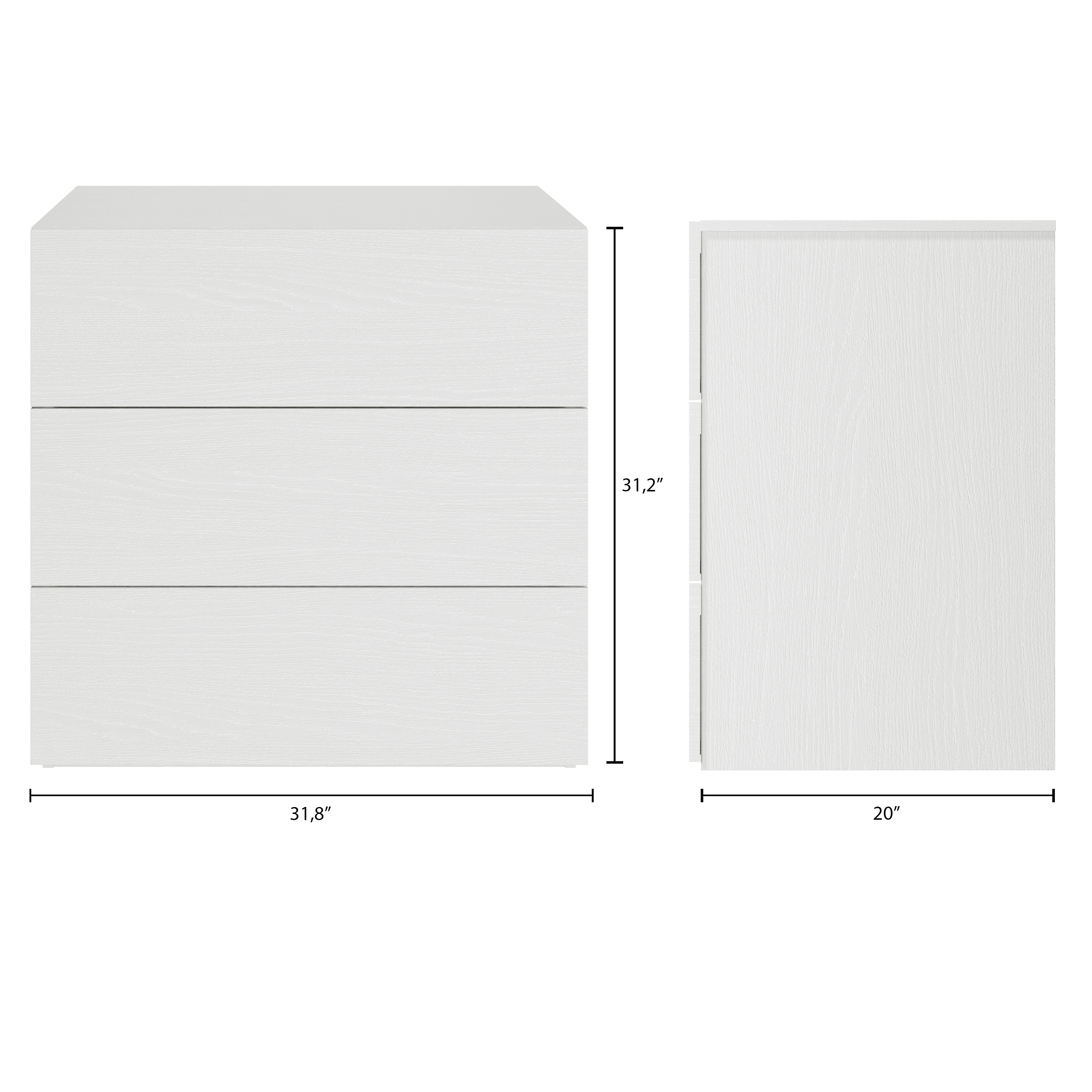 Commode moderne à 3 tiroirs Nexera James, Chêne blanc