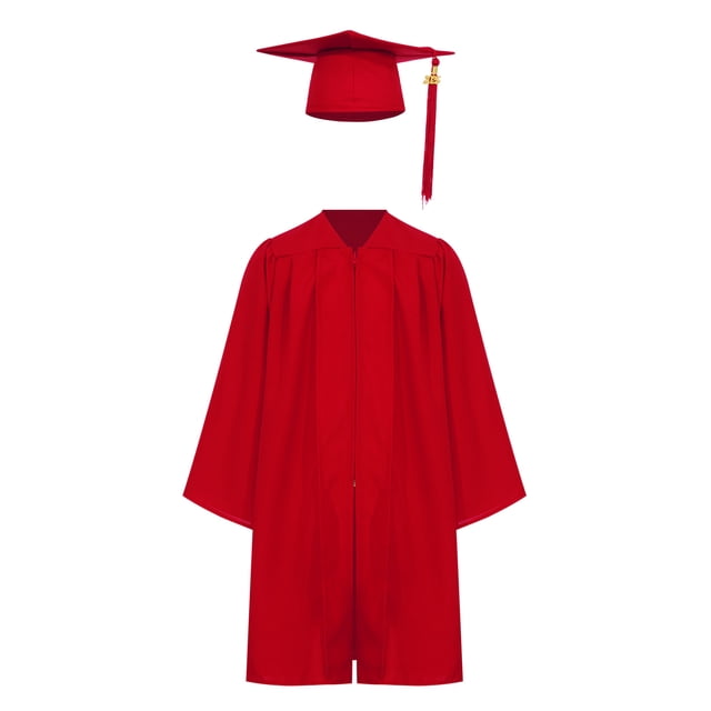 TTAO Enfants Unisexe Robe de Collation des Grades Col en V Ensemble avec Insigne 2025 à Pampilles pour Collation des Grades Scolaire Rouge 21