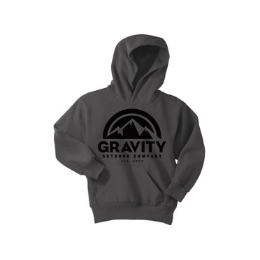 Gravity Outdoor Co. Youth Hoodie Sweatshirt - Black Logo - Charcoal - X-Large
